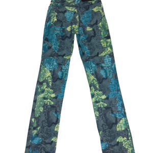 Vintage 2000s Versace Jeans Couture High Waisted Abstract Snake & Floral Patterned Slim Fit Jeans | 24 Inch Waist