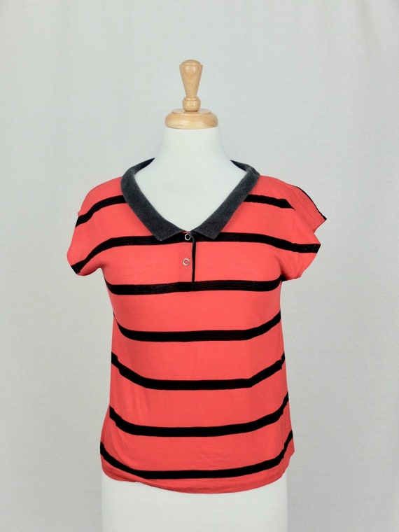 Vintage 1970's Striped Nautical Collared T-Shirt