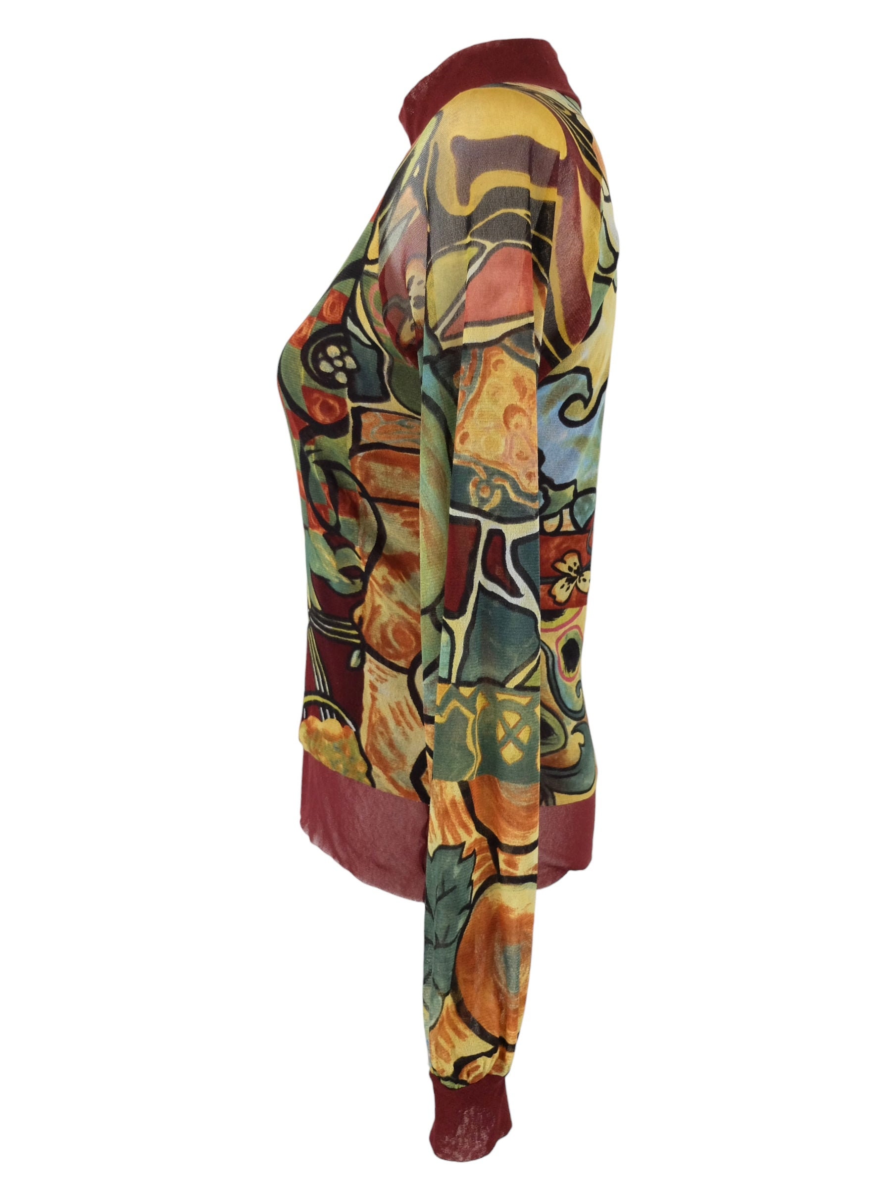 Vintage Kenzo Jeans Mesh Top | Abstract Print Long Sleeve Blouse