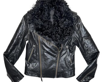 2010s KARL LAGERFELD AW2012 Goat Leather & Sheepskin Black Moto Jacket with Shearling Collar | Size XS-S