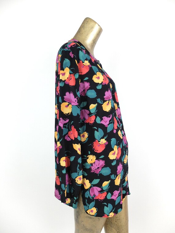 Vintage 80s Floral Abstract Long Sleeve Button Up… - image 3