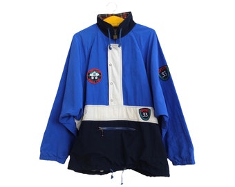 Vintage 90s Streetwear World Cup 1/2 Snap Zip Blue Windbreaker Jacket with Patch Details | Men’s Size M