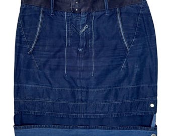 Vintage 2000s MARITHÉ + FRANÇOIS Girbaud Blue Cotton Knee Length Cargo Skirt | Size M