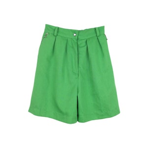 Vintage 60s Mod Hippie Psychedelic Chic Bright Lime Green High Waisted Bermuda Shorts | Size XS-S