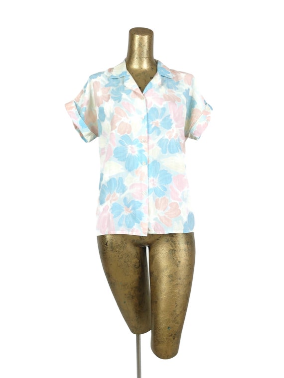 Vintage 70s Mod Style Pastel Floral Collared Short