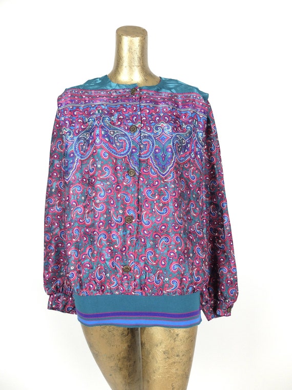 Vintage 80s Psychedelic Paisley Abstract Long Sle… - image 2