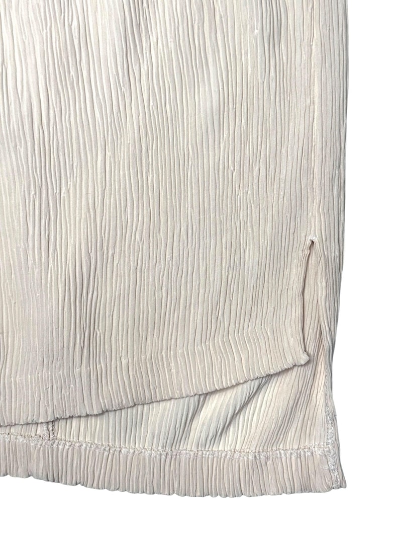 Vintage 2000s COMME des GARÇONS Silk Beige High Waisted Crinkle Pleated Knee Length Midi Skirt | Size M