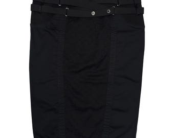 Vintage 2000s DOLCE & GABBANA SS02 Bondage Black Fitted Knee Length Pencil Skirt | Size L