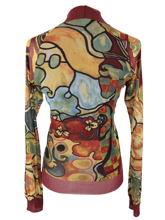 Vintage Kenzo Jeans Mesh Top | Abstract Print Long Sleeve Blouse