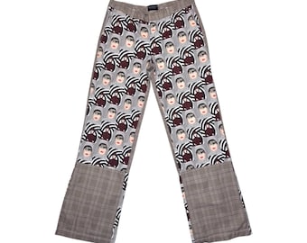 Vintage 2000s CUSTO BARCELONA Low Mid Rise Abstract Op-Art & Plaid Check Print Trousers | Size S