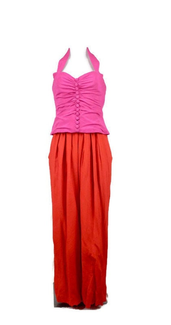 Vintage 1980's Silk Sleeveless Pink and Red Sweeth