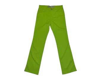 Vintage 2000s VERSACE JEANS COUTURE Bright Lime Green Mid-Rise Straight Leg Trousers | 26 Inch Waist