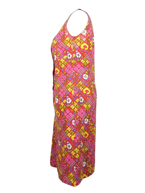 Vintage 60s Psychedelic Mod Bright Pink & Red Flo… - image 4