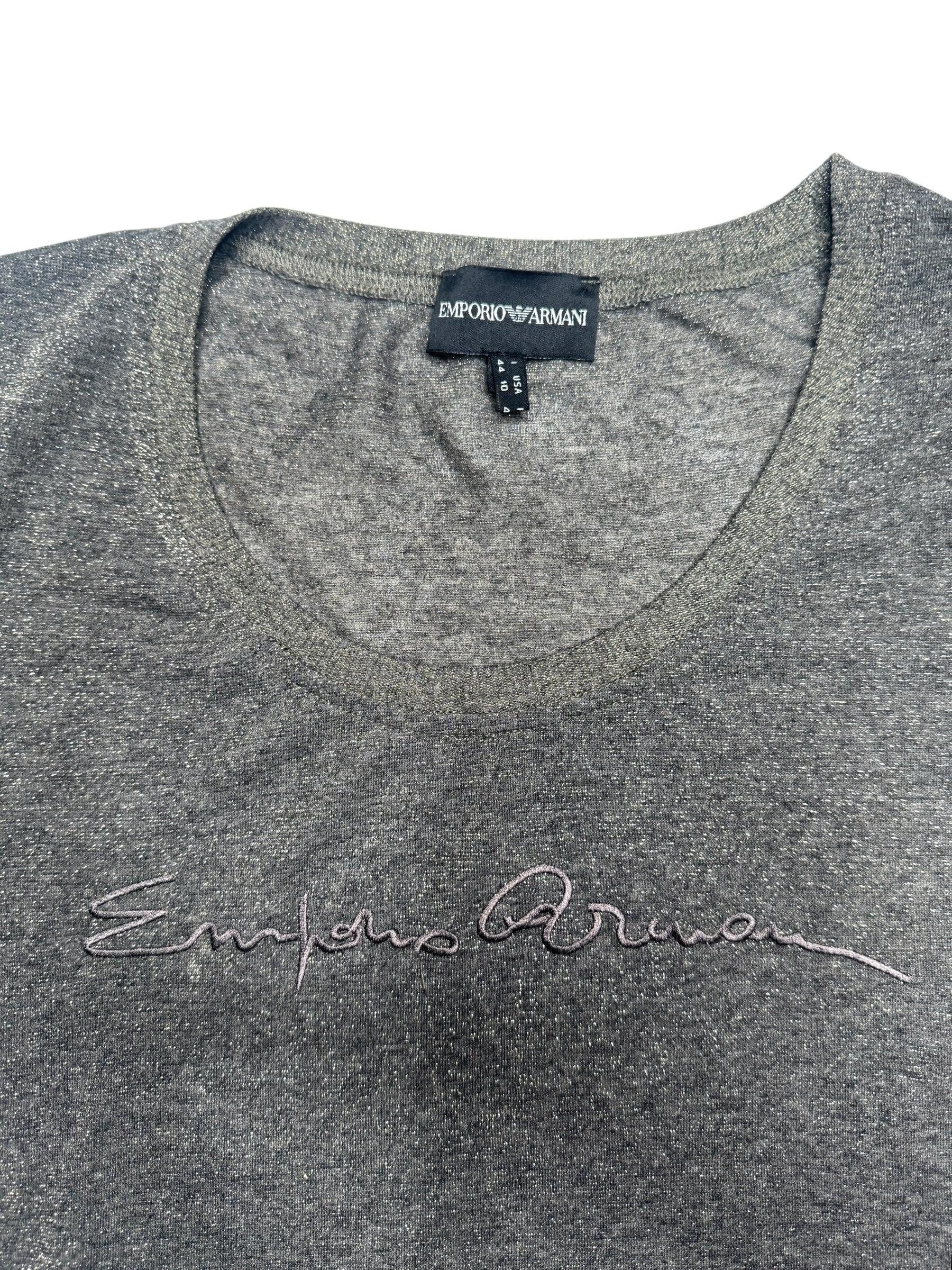 Vintage Y2K Emporio Armani Metallic T-shirt | Grey Sparkle, Size M 