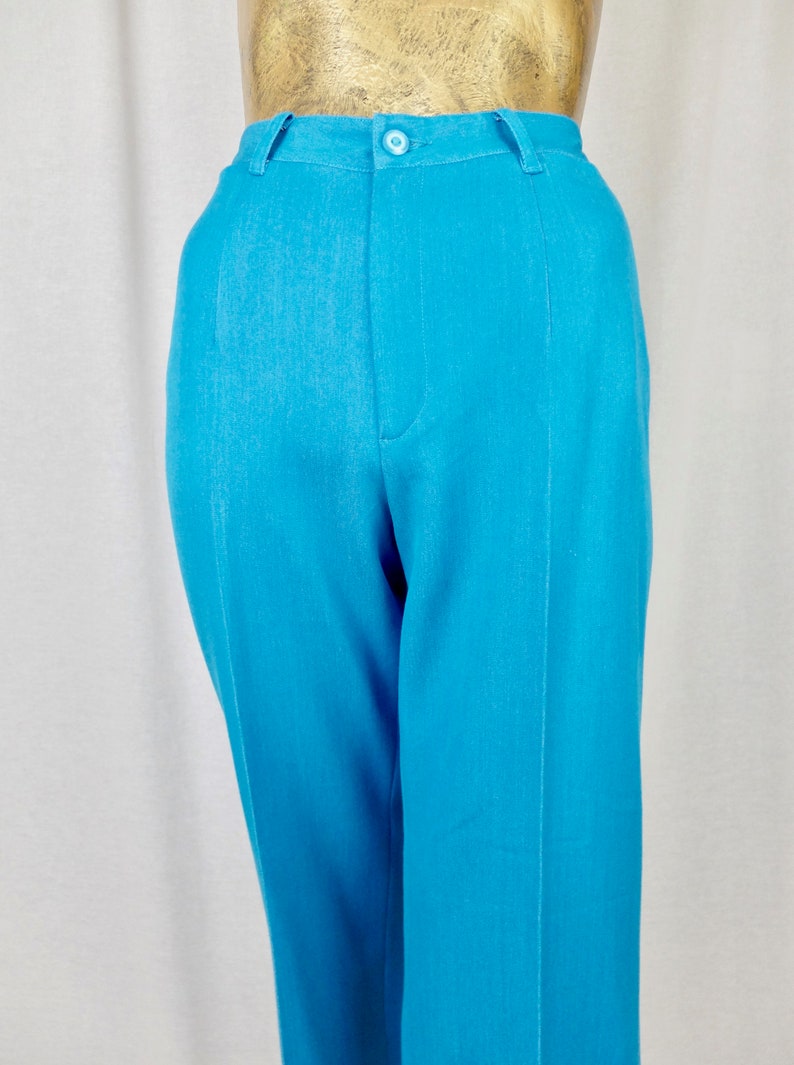 Vintage 1980/'s does 60/'s Mod Bright Blue High Waisted Straight Leg Pleated Trouser Pants