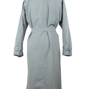 Vintage 70s Mod Hippie Utility Streetwear Basic Solid Grey Mockneck Button Down Long Trench Coat with Waist Tie | Women’s Size S-M