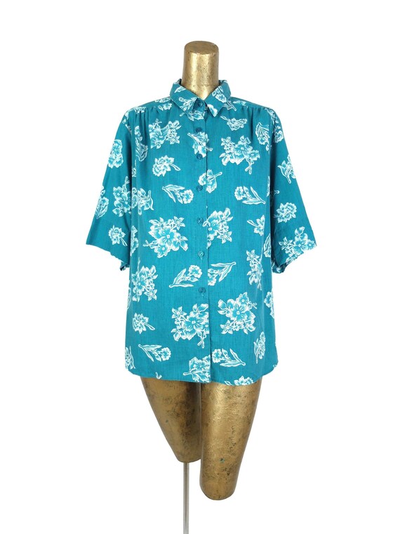 Vintage 70s Tropical Hawaiian Floral Short Sleeve