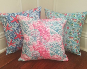 SALE 18 in pillow covers in Lilly pulitzer inspired fabric with monogram option.