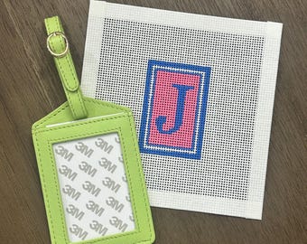 Initial 13 mesh needlepoint luggage tag *Canvas Only*