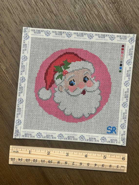 Retro Santa ornament needlepoint canvas 18 mesh 4in design