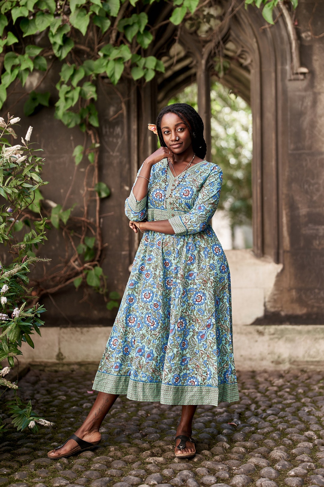 New Skye Dress,pure Cotton,hand Block Printed,bohemian,casual