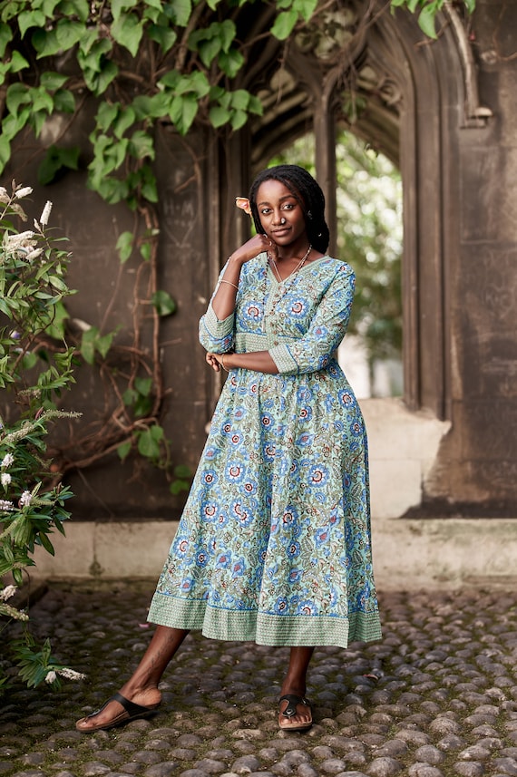 New Skye Dress,pure Cotton,hand Block Printed,bohemian,casual-occasional,holiday,summer,blue,green,handcrafted,ethical  Fashion - Etsy Canada