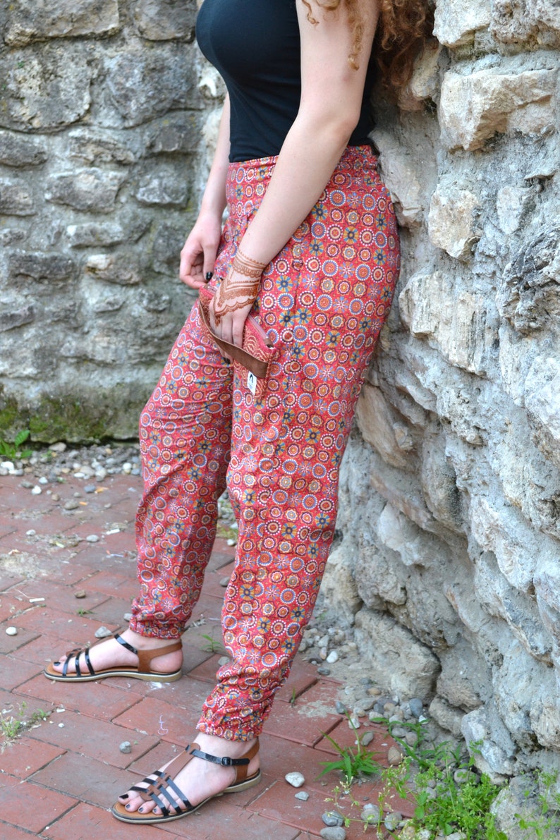 Amber-TrousersPants,Side Pockets,Floral,Pure Cotton,Casual,Meditation,Holiday,Harem Pants,Bohemian,Ethical Fashion,Handmade