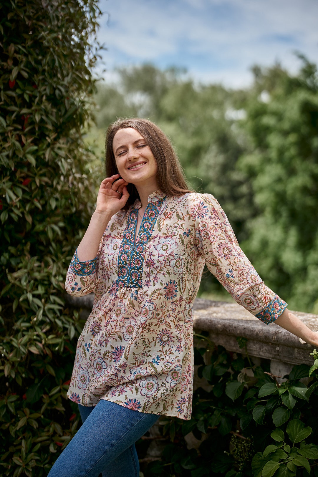 New Florina Tunic Shirt,pure Cotton,hand Block Printed,holiday