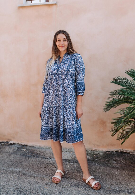 New Selena-bohemian Dress,hand Printed Cotton,casual,occasional