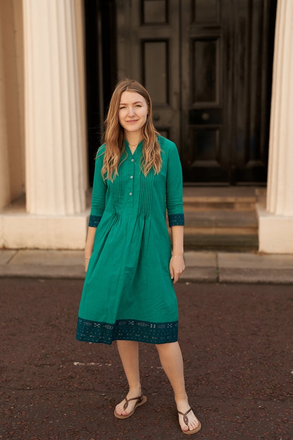 light cotton dresses Women's Show Me the Way Blue Button Front Midi Shirt Dress | Size: L 100% Cotton Gentle Cycle Inexpensive Girls Prom Dresses Long Sleeve Lace Top Color:Leaf Print