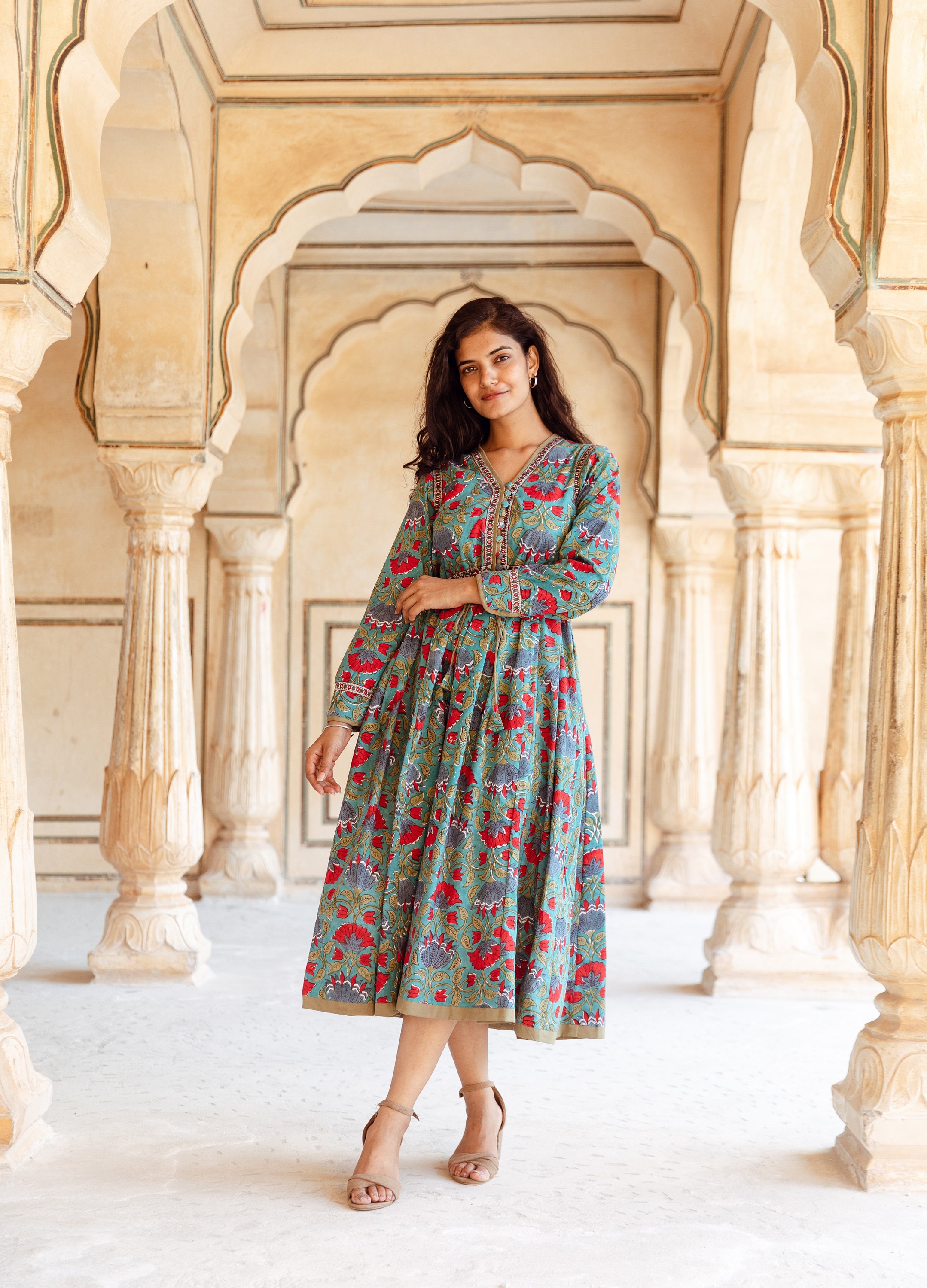 Wedding Guest Dresses Designer Midi Dresses New Panchami-Bohemian Midi Dress,Hand Block Printed Cotton,Casual,Occasional,Pure Cotton,Handcrafted,Ethical Fashion,Floral,Green,Red Wedding Guest Dresses Designer Midi Dresses New Panchami-Bohemian Midi Dress,Hand Block Printed Cotton,Casual,Occasional,Pure Cotton,Handcrafted,Ethical Fashion,Floral,Green,Red