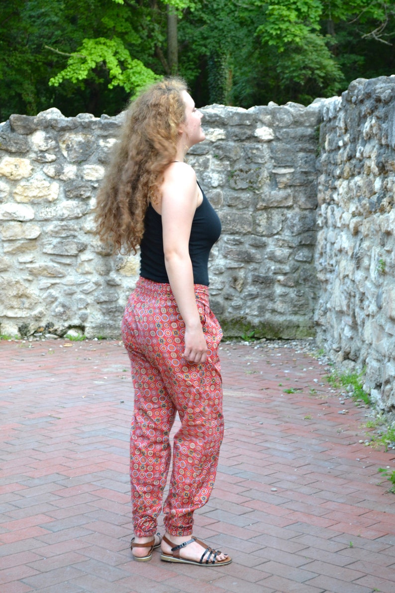 Amber-TrousersPants,Side Pockets,Floral,Pure Cotton,Casual,Meditation,Holiday,Harem Pants,Bohemian,Ethical Fashion,Handmade
