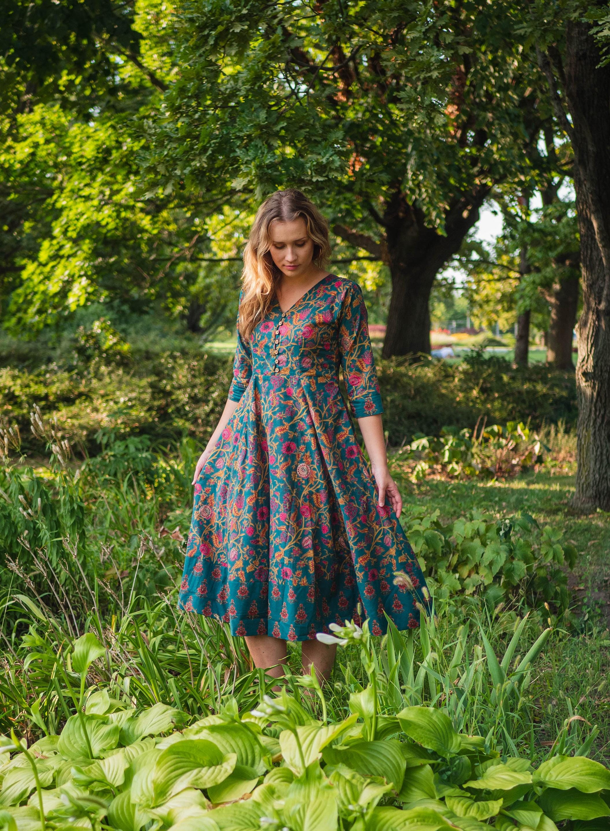 ワンピース Flower Hand Printed Tucked Dress 1 ワンピース Flower Hand Printed Tucked Dress 1 Forest Flowers-dress