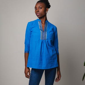 New Capri Tunic Shirt,Pure Cotton,South Indian Handloom,Holiday,Casual,Blue,Lilac,Bohemian,Stripy,Kurti,Ethical Fashion,Handcrafted,Summer