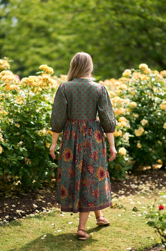 ethical green midi dress Linen & Cotton Blend Green Midi Wrap Dress - All Dresses