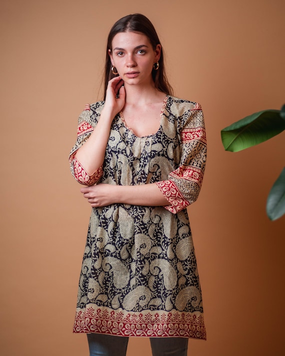 Stylish Ikat Belted Tunic Dress