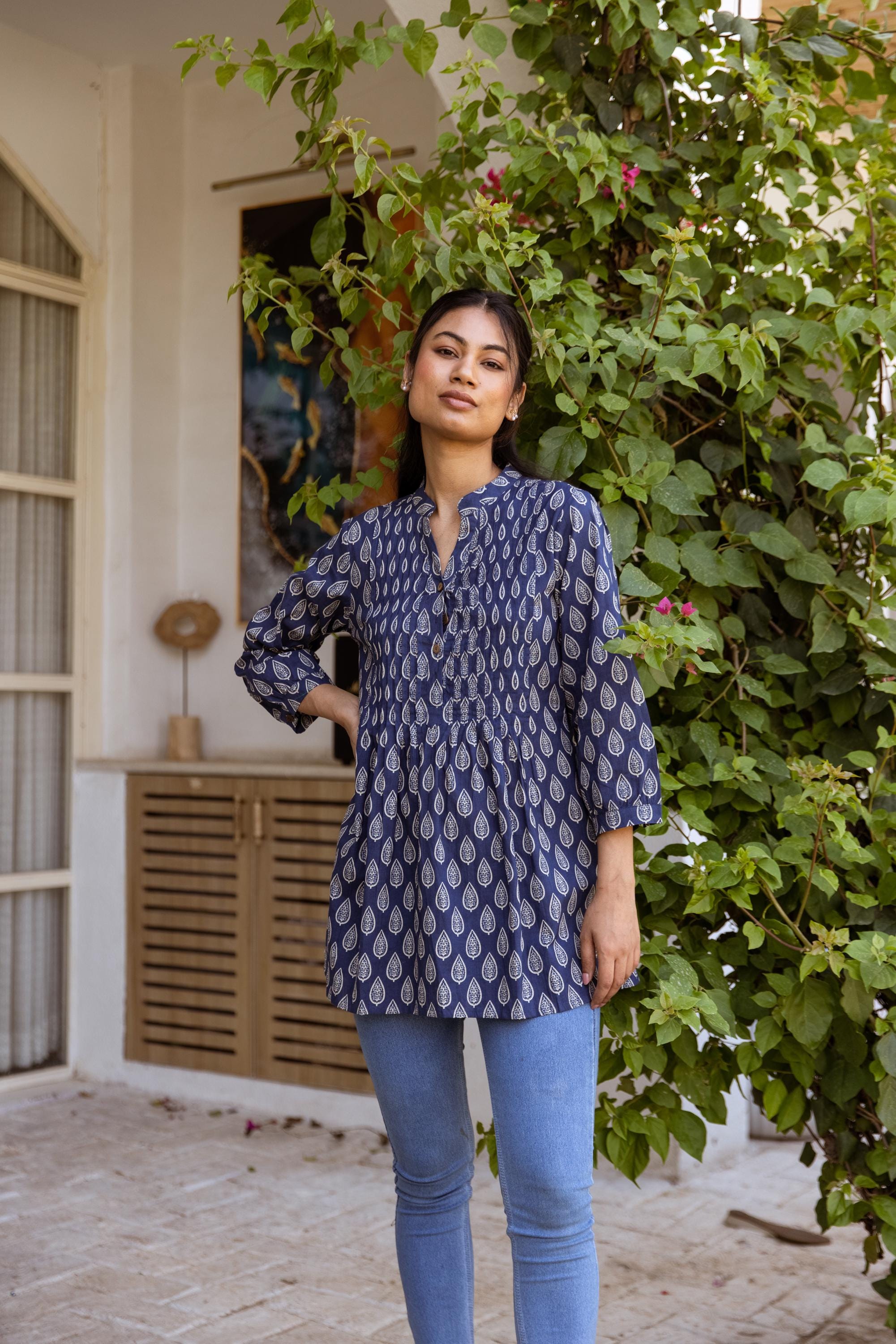 Blue Pintuck Tunic With Eyelet Hem – rockflowerpaper