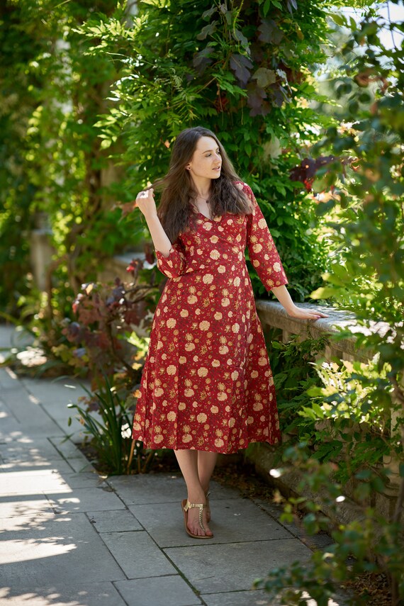 beige wrap with red dress The perfect red wrap dress for both summer and fall special occasions