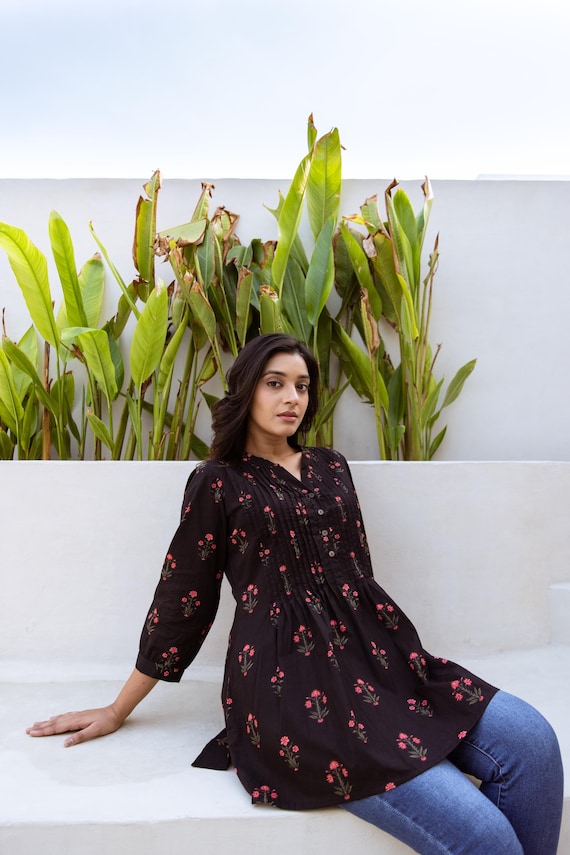 New Monsoon Garden Tunic Shirt,pure Cotton,hand Printed