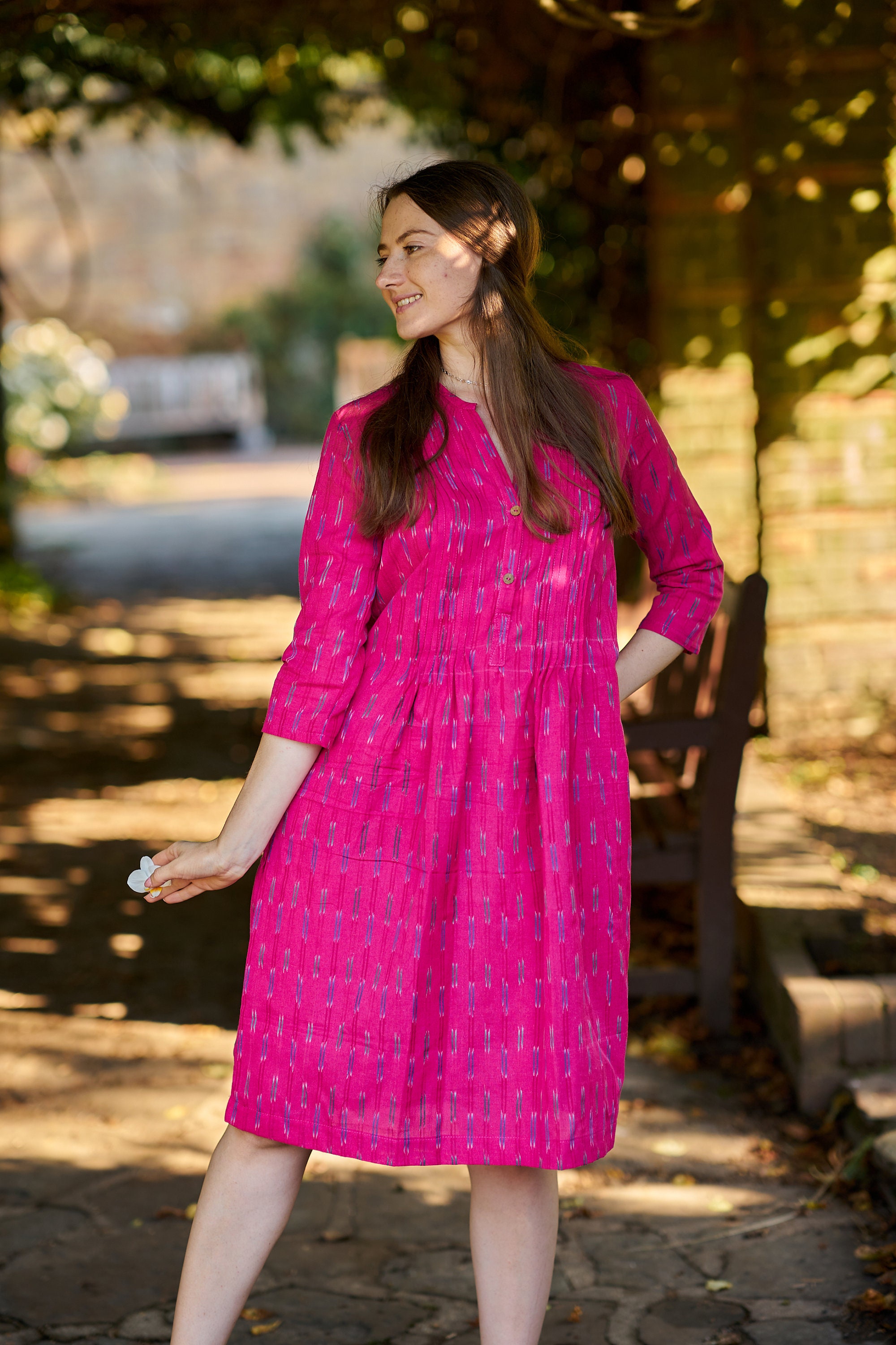 Freya - Hand Loom Ikat Bohemian Tunic Dress,pure Cotton,casual