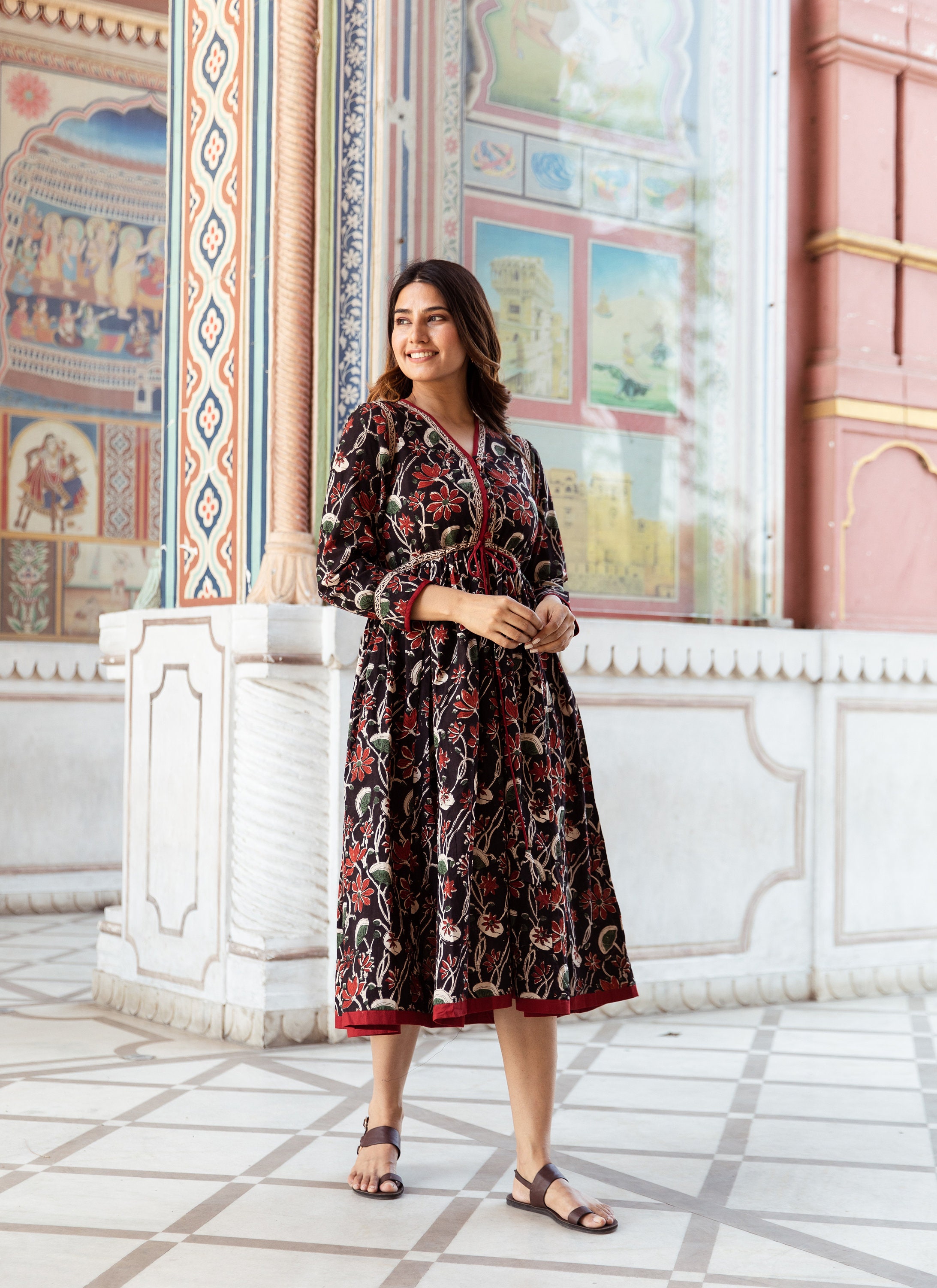 New Divya-bohemian Midi Dress,hand Block Printed Cotton,casual