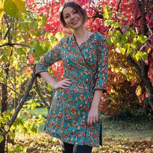 Karana Wrap Dress,Hand Block Printed,Bohemian,Beach,Floral,Green,Maroon,Holiday,Summer,Handcrafted,Ethical Fashion