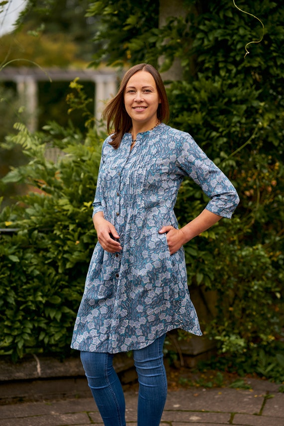 blue floral tunic dress MAHI Sleeveless Tunic Dress