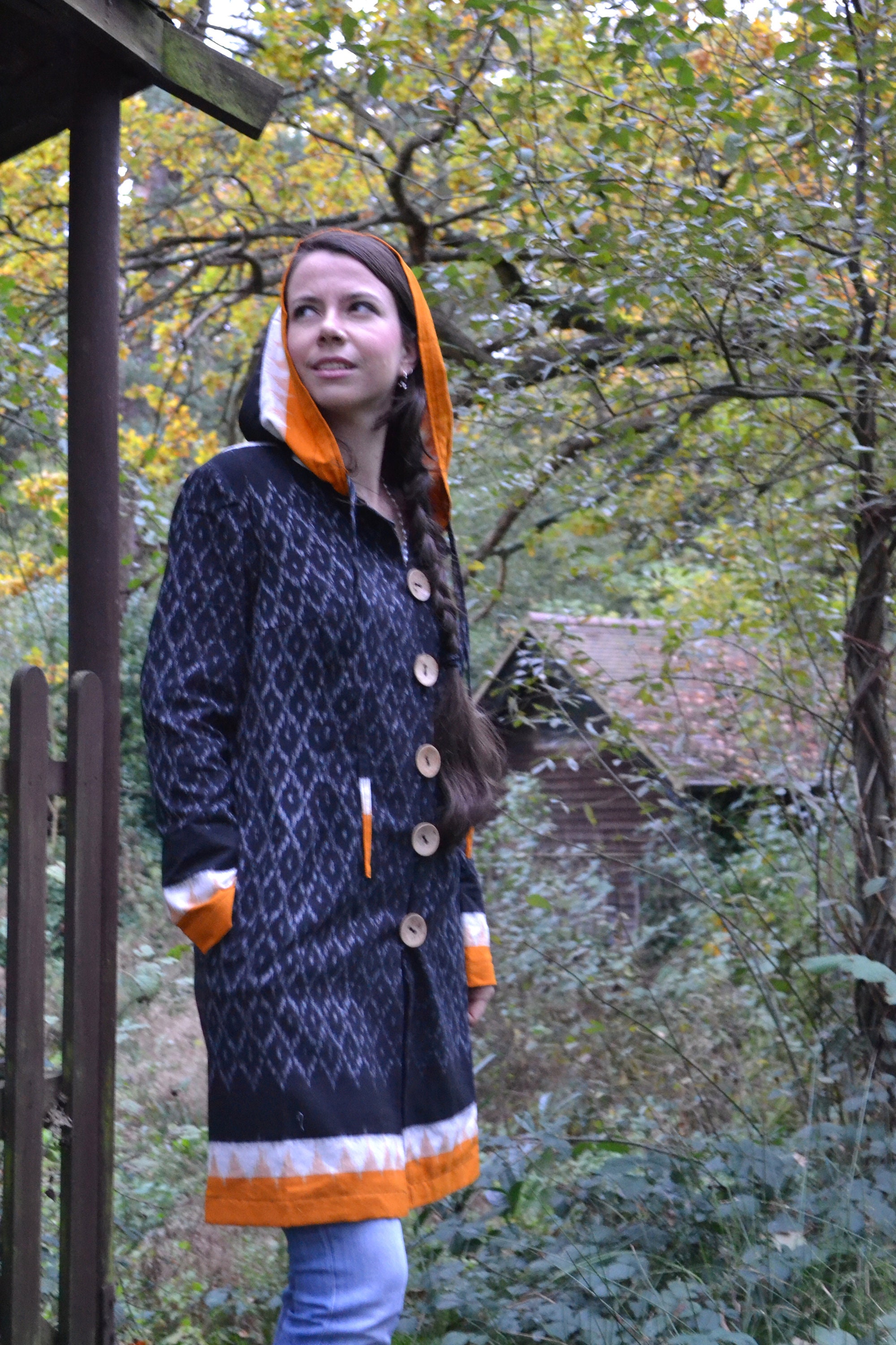 New Yogini Ikat Jacketbohemianblackorangehoodieborder | Etsy UK