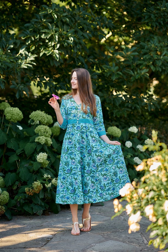 Blue green store casual dress