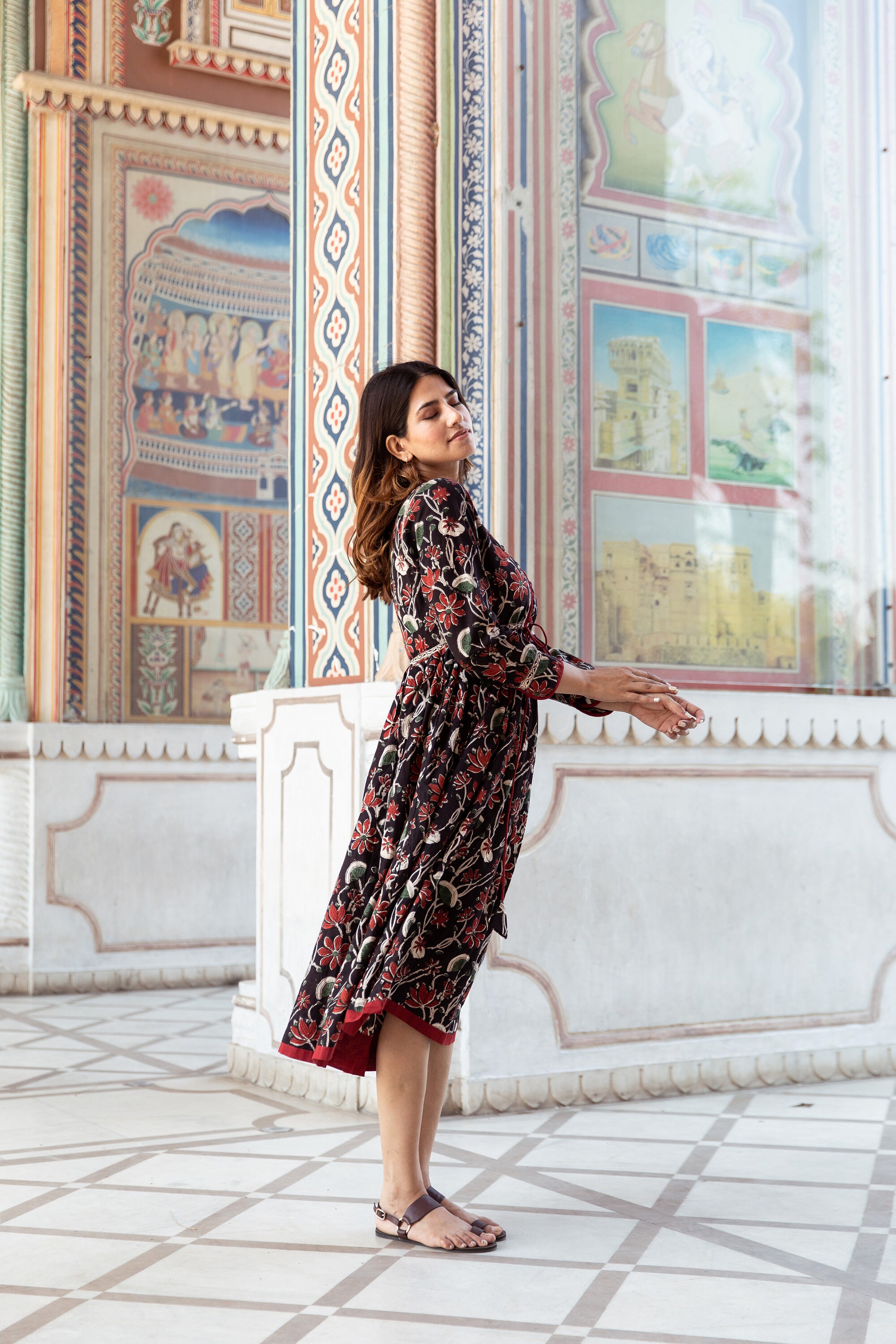 New Divya-bohemian Midi Dress,hand Block Printed Cotton