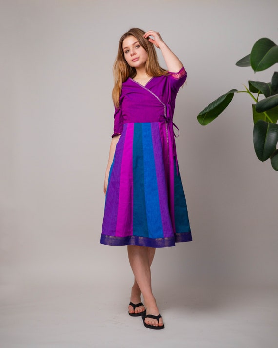 slim fit dress slacks Celestial Wrap Dress Purple & Gold | Women Fashion