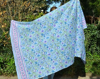 Hand Block Printed Shawl,Floral,100% Light Weight Cotton,Sarong,Summer,Holiday,Beach,Colourful,Bohemian,Comfy,Hand dyed,Ethical fashion