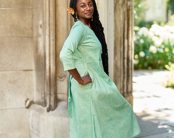 七夕SALE　　新品　モハマドキャメルベリーダンス セットアップ 青色 New Dharani-wrap Dress,hand Loom,bohemian,green,casual