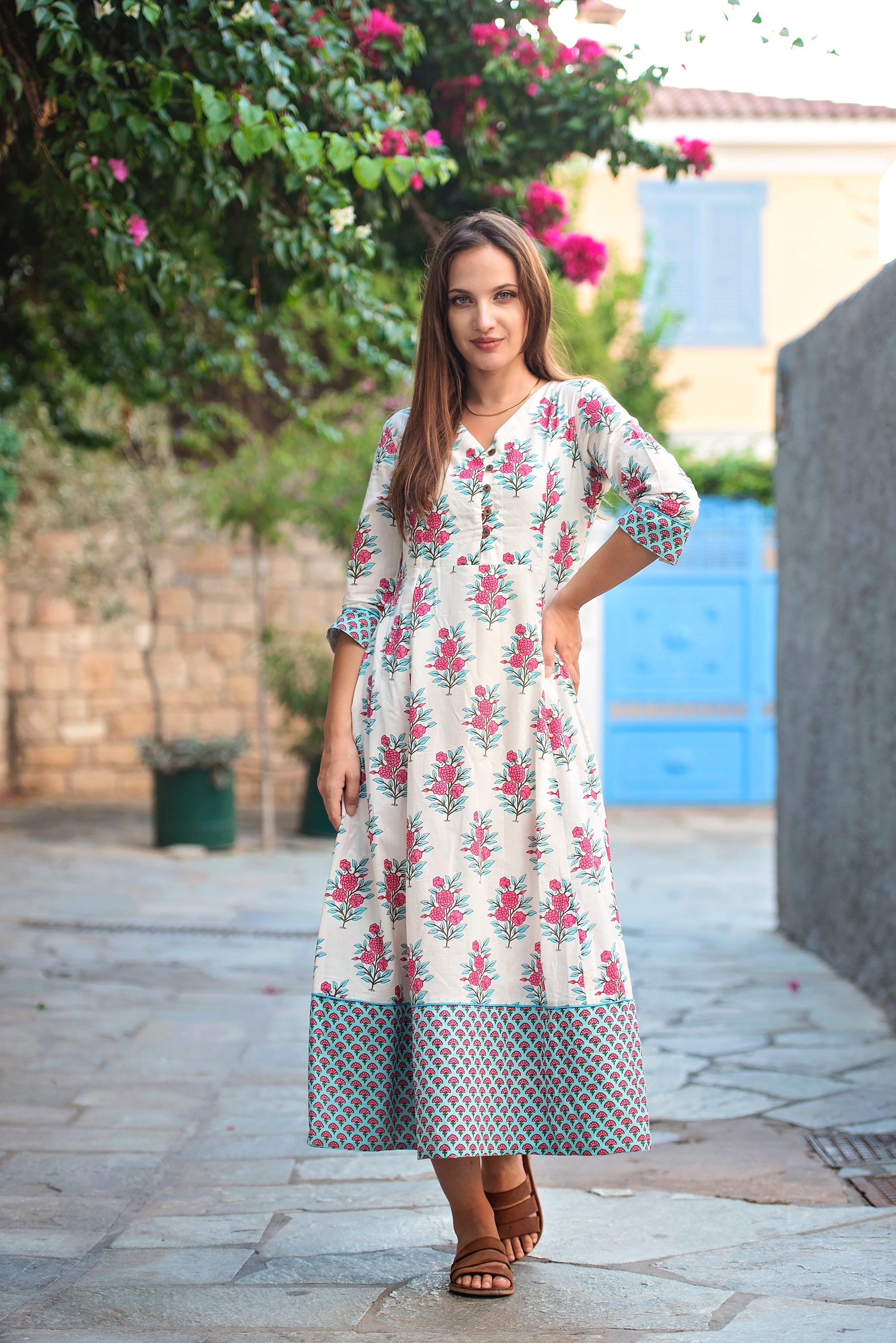 ワンピース Flower Hand Printed Tucked Dress 1 il_fullxfull.5311114434_1xrn.jpg